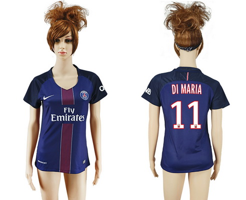 2016-17 Paris Saint-Germain #11 DI MARIA Home Soccer Women's Navy Blue AAA+ Shirt