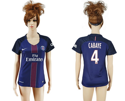2016-17 Paris Saint-Germain #4 CABAYE Home Soccer Women's Navy Blue AAA+ Shirt