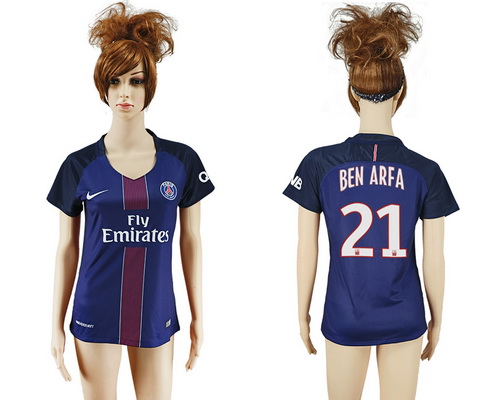 2016-17 Paris Saint-Germain #21 BEN ARFA Home Soccer Women's Navy Blue AAA+ Shirt